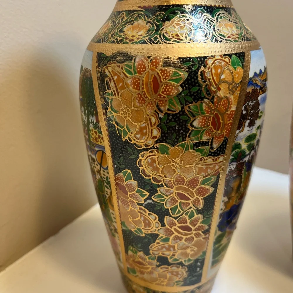 Vintage Samsuma Style Hand Painted Vases